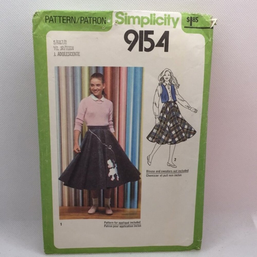 Simplicity 9154 Vintage Poodle Skirt Size 56 78